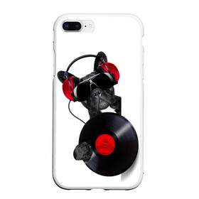 Чехол для iPhone 7Plus/8 Plus матовый с принтом собака-меломан в Екатеринбурге, Силикон | Область печати: задняя сторона чехла, без боковых панелей | бульдог | красный | музыка | наушники | очки | пластинка | собака | черный