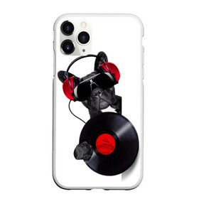 Чехол для iPhone 11 Pro матовый с принтом собака-меломан в Екатеринбурге, Силикон |  | Тематика изображения на принте: бульдог | красный | музыка | наушники | очки | пластинка | собака | черный