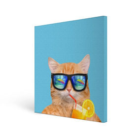 Холст квадратный с принтом котэ на отдыхе в Екатеринбурге, 100% ПВХ |  | Тематика изображения на принте: кот | котик | лето | море | отдых | очки | пальмы | пляж | рыжий кот | солнце