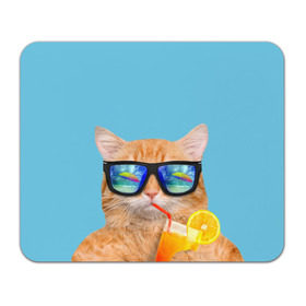 Коврик прямоугольный с принтом котэ на отдыхе в Екатеринбурге, натуральный каучук | размер 230 х 185 мм; запечатка лицевой стороны | кот | котик | лето | море | отдых | очки | пальмы | пляж | рыжий кот | солнце