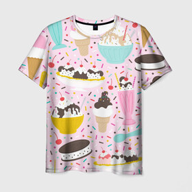 Мужская футболка 3D с принтом Ice Cream в Екатеринбурге, 100% полиэфир | прямой крой, круглый вырез горловины, длина до линии бедер | food | ice cream | вкусно | еда | мороженое