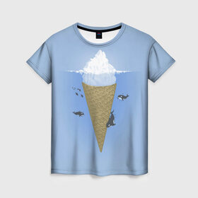 Женская футболка 3D с принтом Мороженое в Екатеринбурге, 100% полиэфир ( синтетическое хлопкоподобное полотно) | прямой крой, круглый вырез горловины, длина до линии бедер | food | ice cream | вкусно | еда | мороженое