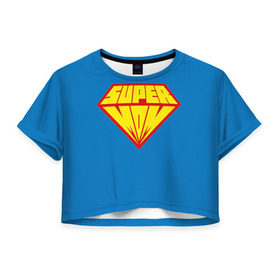 Женская футболка 3D укороченная с принтом Супермама в Екатеринбурге, 100% полиэстер | круглая горловина, длина футболки до линии талии, рукава с отворотами | мама