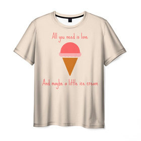 Мужская футболка 3D с принтом All you need is love в Екатеринбурге, 100% полиэфир | прямой крой, круглый вырез горловины, длина до линии бедер | Тематика изображения на принте: food | ice cream | love | вкусно | еда | мороженое