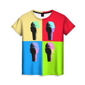 Женская футболка 3D с принтом Pop Ice Cream в Екатеринбурге, 100% полиэфир ( синтетическое хлопкоподобное полотно) | прямой крой, круглый вырез горловины, длина до линии бедер | food | ice cream | love | вкусно | еда | мороженое