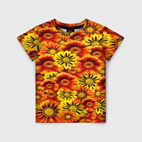 Детская футболка 3D с принтом Цветы в Екатеринбурге, 100% гипоаллергенный полиэфир | прямой крой, круглый вырез горловины, длина до линии бедер, чуть спущенное плечо, ткань немного тянется | flower | оранжевый | цветочки | цветы