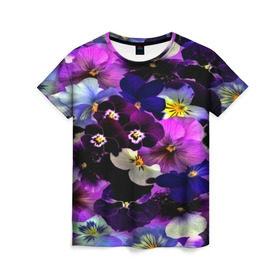 Женская футболка 3D с принтом Flower Garden в Екатеринбурге, 100% полиэфир ( синтетическое хлопкоподобное полотно) | прямой крой, круглый вырез горловины, длина до линии бедер | паттерн | разноцветный | цветы