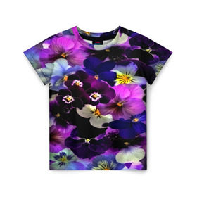 Детская футболка 3D с принтом Flower Garden в Екатеринбурге, 100% гипоаллергенный полиэфир | прямой крой, круглый вырез горловины, длина до линии бедер, чуть спущенное плечо, ткань немного тянется | паттерн | разноцветный | цветы