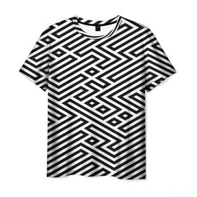 Мужская футболка 3D с принтом optical illusion в Екатеринбурге, 100% полиэфир | прямой крой, круглый вырез горловины, длина до линии бедер | Тематика изображения на принте: геометрия | оптическая иллюзия | черно белый