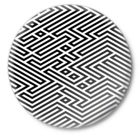 Значок с принтом optical illusion в Екатеринбурге,  металл | круглая форма, металлическая застежка в виде булавки | геометрия | оптическая иллюзия | черно белый