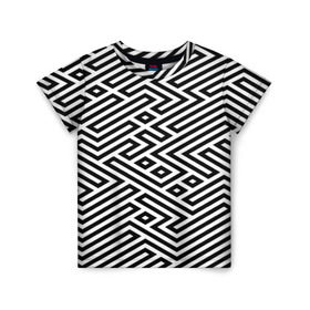 Детская футболка 3D с принтом optical illusion в Екатеринбурге, 100% гипоаллергенный полиэфир | прямой крой, круглый вырез горловины, длина до линии бедер, чуть спущенное плечо, ткань немного тянется | геометрия | оптическая иллюзия | черно белый