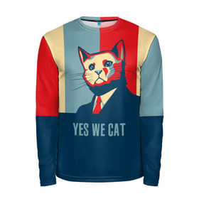 Мужской лонгслив 3D с принтом Yes we CAT в Екатеринбурге, 100% полиэстер | длинные рукава, круглый вырез горловины, полуприлегающий силуэт | cat | kitty | животные | киса | кот | котенок | котэ | кошка