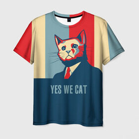 Мужская футболка 3D с принтом Yes we CAT в Екатеринбурге, 100% полиэфир | прямой крой, круглый вырез горловины, длина до линии бедер | cat | kitty | животные | киса | кот | котенок | котэ | кошка