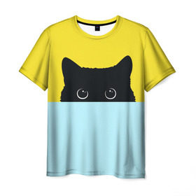 Мужская футболка 3D с принтом Moon в Екатеринбурге, 100% полиэфир | прямой крой, круглый вырез горловины, длина до линии бедер | 3d | cat | kitty | животные | иллюстрация | киса | кот | кот спрятался | котенок | котэ | кошка | минимализм | рисунок | цифровое искусство