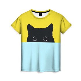 Женская футболка 3D с принтом Moon в Екатеринбурге, 100% полиэфир ( синтетическое хлопкоподобное полотно) | прямой крой, круглый вырез горловины, длина до линии бедер | 3d | cat | kitty | животные | иллюстрация | киса | кот | кот спрятался | котенок | котэ | кошка | минимализм | рисунок | цифровое искусство
