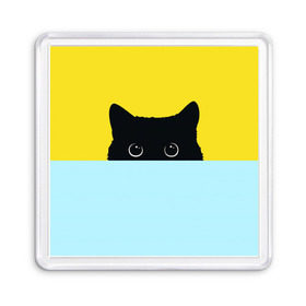 Магнит 55*55 с принтом Moon в Екатеринбурге, Пластик | Размер: 65*65 мм; Размер печати: 55*55 мм | 3d | cat | kitty | животные | иллюстрация | киса | кот | кот спрятался | котенок | котэ | кошка | минимализм | рисунок | цифровое искусство