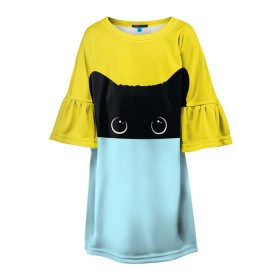 Детское платье 3D с принтом Moon в Екатеринбурге, 100% полиэстер | прямой силуэт, чуть расширенный к низу. Круглая горловина, на рукавах — воланы | Тематика изображения на принте: 3d | cat | kitty | животные | иллюстрация | киса | кот | кот спрятался | котенок | котэ | кошка | минимализм | рисунок | цифровое искусство