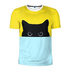 Мужская футболка 3D спортивная с принтом Moon в Екатеринбурге, 100% полиэстер с улучшенными характеристиками | приталенный силуэт, круглая горловина, широкие плечи, сужается к линии бедра | 3d | cat | kitty | животные | иллюстрация | киса | кот | кот спрятался | котенок | котэ | кошка | минимализм | рисунок | цифровое искусство