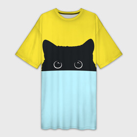 Платье-футболка 3D с принтом Кот спрятался в Екатеринбурге,  |  | 3d | cat | kitty | животные | иллюстрация | киса | кот | кот спрятался | котенок | котэ | кошка | минимализм | рисунок | цифровое искусство