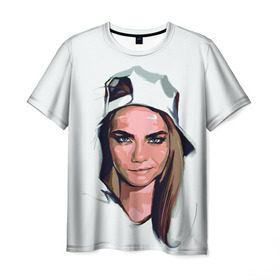Мужская футболка 3D с принтом Кара Делевинь в Екатеринбурге, 100% полиэфир | прямой крой, круглый вырез горловины, длина до линии бедер | девушка | кара | кара делевинь | кепка | модель с бровями