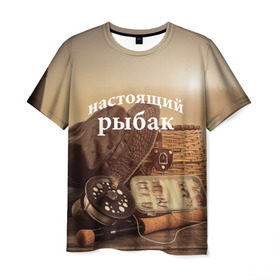 Мужская футболка 3D с принтом Настоящий рыбак в Екатеринбурге, 100% полиэфир | прямой крой, круглый вырез горловины, длина до линии бедер | fish | fisher | fishing | блесна | катушка | отдых | панама | поплавок | природа | рыба | рыбак | рыбалка | сапоги | туризм | удочка