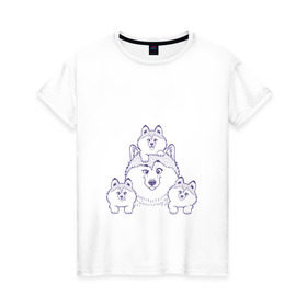 Женская футболка хлопок с принтом Аляскинские маламуты в Екатеринбурге, 100% хлопок | прямой крой, круглый вырез горловины, длина до линии бедер, слегка спущенное плечо | husky | malamute | арт | маламут | собака | хаски