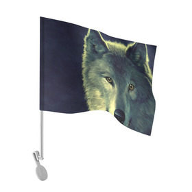 Флаг для автомобиля с принтом Серый волк в Екатеринбурге, 100% полиэстер | Размер: 30*21 см | аука | бирюк | волк | волчара | волчица | волчок | глаза | животное | животные | зверь | зеленые | койот | млекопитающее | нос | санитар леса | серый | уши | фауна | фон | хищник | черный | шакал | шерсть