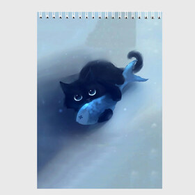 Скетчбук с принтом Рыбка в Екатеринбурге, 100% бумага
 | 48 листов, плотность листов — 100 г/м2, плотность картонной обложки — 250 г/м2. Листы скреплены сверху удобной пружинной спиралью | Тематика изображения на принте: cat | kitty | животные | киса | кот | котенок | котэ | кошка