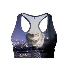 Женский спортивный топ 3D с принтом Киса на балконе в Екатеринбурге, 82% полиэстер, 18% спандекс Ткань безопасна для здоровья, позволяет коже дышать, не мнется и не растягивается |  | Тематика изображения на принте: cat | kitty | животные | киса | кот | котенок | котэ | кошка