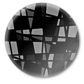 Значок с принтом Geometry figure в Екатеринбурге,  металл | круглая форма, металлическая застежка в виде булавки | Тематика изображения на принте: бумага | геометрия | грани | изгиб | линии | полигоны | полосы | постель | серый | сочетания | текстура | треугольники | черный