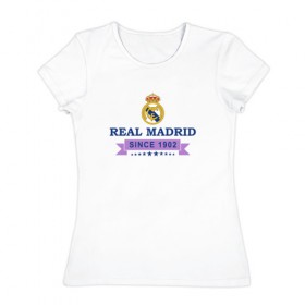 Женская футболка хлопок с принтом Real Madrid - Classic 1902 в Екатеринбурге, 100% хлопок | прямой крой, круглый вырез горловины, длина до линии бедер, слегка спущенное плечо | real | real madrid | мадрид | реал | футбол