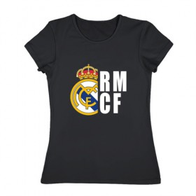 Женская футболка хлопок с принтом Real Madrid - RM/CF (Classic) в Екатеринбурге, 100% хлопок | прямой крой, круглый вырез горловины, длина до линии бедер, слегка спущенное плечо | cf | real | real madrid | rn | мадрид | реал | футбол