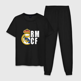 Мужская пижама хлопок с принтом Real Madrid - RM/CF (Classic) в Екатеринбурге, 100% хлопок | брюки и футболка прямого кроя, без карманов, на брюках мягкая резинка на поясе и по низу штанин
 | Тематика изображения на принте: cf | real | real madrid | rn | мадрид | реал | футбол