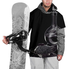 Накидка на куртку 3D с принтом Водка и черная икра в Екатеринбурге, 100% полиэстер |  | Тематика изображения на принте: графин | еда | жидкость | закуска | темный | черный