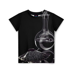 Детская футболка 3D с принтом Водка и черная икра в Екатеринбурге, 100% гипоаллергенный полиэфир | прямой крой, круглый вырез горловины, длина до линии бедер, чуть спущенное плечо, ткань немного тянется | графин | еда | жидкость | закуска | темный | черный