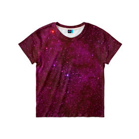 Детская футболка 3D с принтом Розовые звёзды в Екатеринбурге, 100% гипоаллергенный полиэфир | прямой крой, круглый вырез горловины, длина до линии бедер, чуть спущенное плечо, ткань немного тянется | Тематика изображения на принте: nebula | звезды | созвездие | туманность