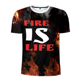 Мужская футболка 3D спортивная с принтом Fire is life (Огонь это жизнь) в Екатеринбурге, 100% полиэстер с улучшенными характеристиками | приталенный силуэт, круглая горловина, широкие плечи, сужается к линии бедра | fire | is | life | алфавит | английский | большие | буквы | горит | жар | клевая | надпись | огонь | огонь это жизнь | пламя | пожар | полымя | прикольная | пыл | свет | слово | цитата