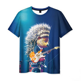Мужская футболка 3D с принтом Животный рок в Екатеринбурге, 100% полиэфир | прямой крой, круглый вырез горловины, длина до линии бедер | бас | гитара | дикобраз | еж | ежик | колонки | музыка | рок