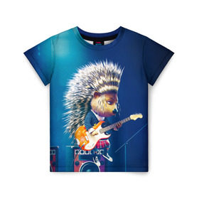 Детская футболка 3D с принтом Животный рок в Екатеринбурге, 100% гипоаллергенный полиэфир | прямой крой, круглый вырез горловины, длина до линии бедер, чуть спущенное плечо, ткань немного тянется | Тематика изображения на принте: бас | гитара | дикобраз | еж | ежик | колонки | музыка | рок
