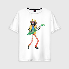 Женская футболка хлопок Oversize с принтом Брук в Екатеринбурге, 100% хлопок | свободный крой, круглый ворот, спущенный рукав, длина до линии бедер
 | anime | brook | one | piece | ван | луффи | музыка | пираты | пис | скелет