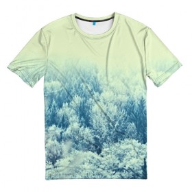 Мужская футболка 3D с принтом Снежный лес в Екатеринбурге, 100% полиэфир | прямой крой, круглый вырез горловины, длина до линии бедер | Тематика изображения на принте: деревья | зима | лес | природа