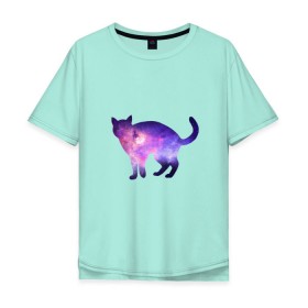 Мужская футболка хлопок Oversize с принтом Cat galaxy в Екатеринбурге, 100% хлопок | свободный крой, круглый ворот, “спинка” длиннее передней части | космос | кошка | силуэт