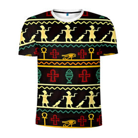 Мужская футболка 3D спортивная с принтом Египетский узор в Екатеринбурге, 100% полиэстер с улучшенными характеристиками | приталенный силуэт, круглая горловина, широкие плечи, сужается к линии бедра | народ | народные | узор | этника | этнические