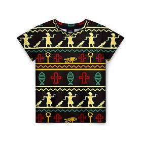 Детская футболка 3D с принтом Египетский узор в Екатеринбурге, 100% гипоаллергенный полиэфир | прямой крой, круглый вырез горловины, длина до линии бедер, чуть спущенное плечо, ткань немного тянется | народ | народные | узор | этника | этнические
