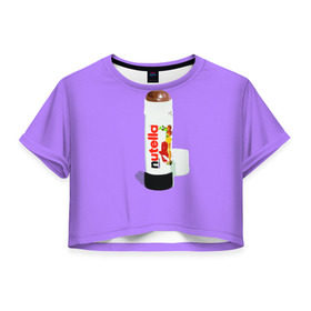 Женская футболка 3D укороченная с принтом Нутелла в Екатеринбурге, 100% полиэстер | круглая горловина, длина футболки до линии талии, рукава с отворотами | nutella | нутелла | ореховая паста | помада | сладости | шоколадная паста