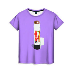 Женская футболка 3D с принтом Нутелла в Екатеринбурге, 100% полиэфир ( синтетическое хлопкоподобное полотно) | прямой крой, круглый вырез горловины, длина до линии бедер | nutella | нутелла | ореховая паста | помада | сладости | шоколадная паста