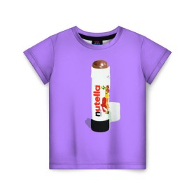 Детская футболка 3D с принтом Нутелла в Екатеринбурге, 100% гипоаллергенный полиэфир | прямой крой, круглый вырез горловины, длина до линии бедер, чуть спущенное плечо, ткань немного тянется | nutella | нутелла | ореховая паста | помада | сладости | шоколадная паста