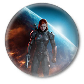 Значок с принтом Mass Effect в Екатеринбурге,  металл | круглая форма, металлическая застежка в виде булавки | n7 | shepard | галактика | жнец | космос | масс | нормандия | планета | шепард | эффект