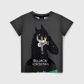 Детская футболка 3D с принтом Конь БоДжек в Екатеринбурге, 100% гипоаллергенный полиэфир | прямой крой, круглый вырез горловины, длина до линии бедер, чуть спущенное плечо, ткань немного тянется | bojack horseman | конь бо джек | конь боджек