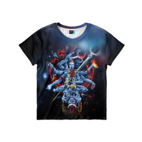 Детская футболка 3D с принтом Cult of Fire в Екатеринбурге, 100% гипоаллергенный полиэфир | прямой крой, круглый вырез горловины, длина до линии бедер, чуть спущенное плечо, ткань немного тянется | Тематика изображения на принте: black metal | демон | череп